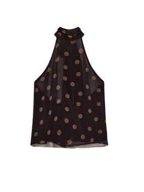 Zara Georgette Halter Top With Dots | S Khaki